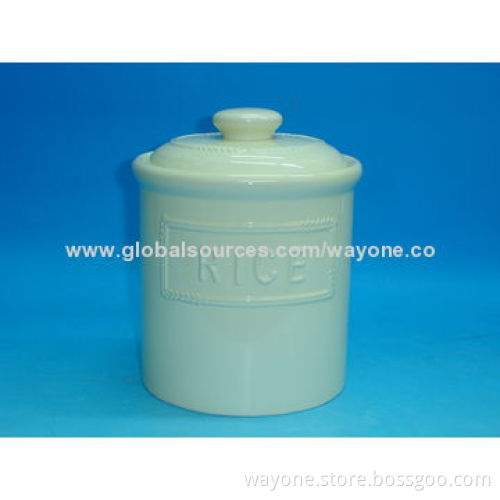 Ceramic sugar jar with embossed words,food-safe,easy to take care, for tea/coffee/biscuit storage